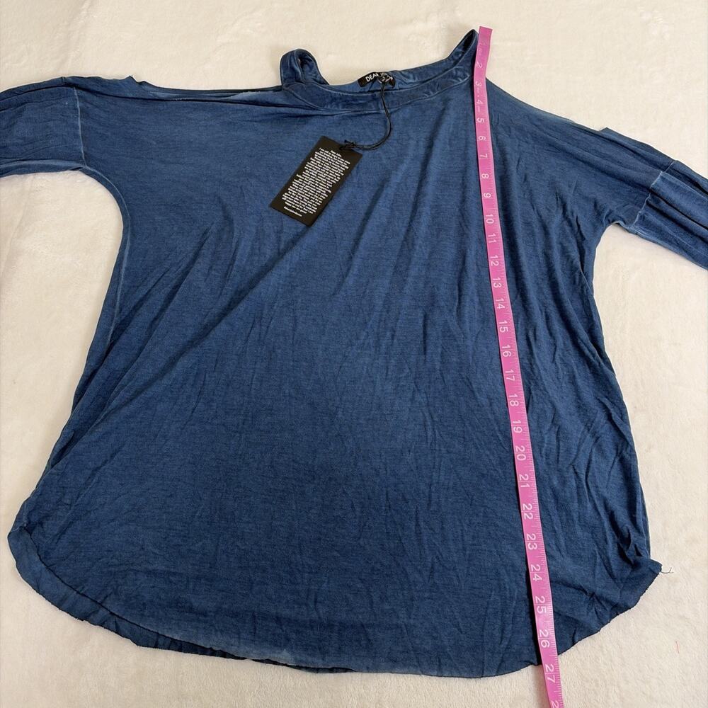 NWT Dear John Cold Shoulder Long Sleeve Top Large in Navy Blue Distressed Color - Picture 12 of 15